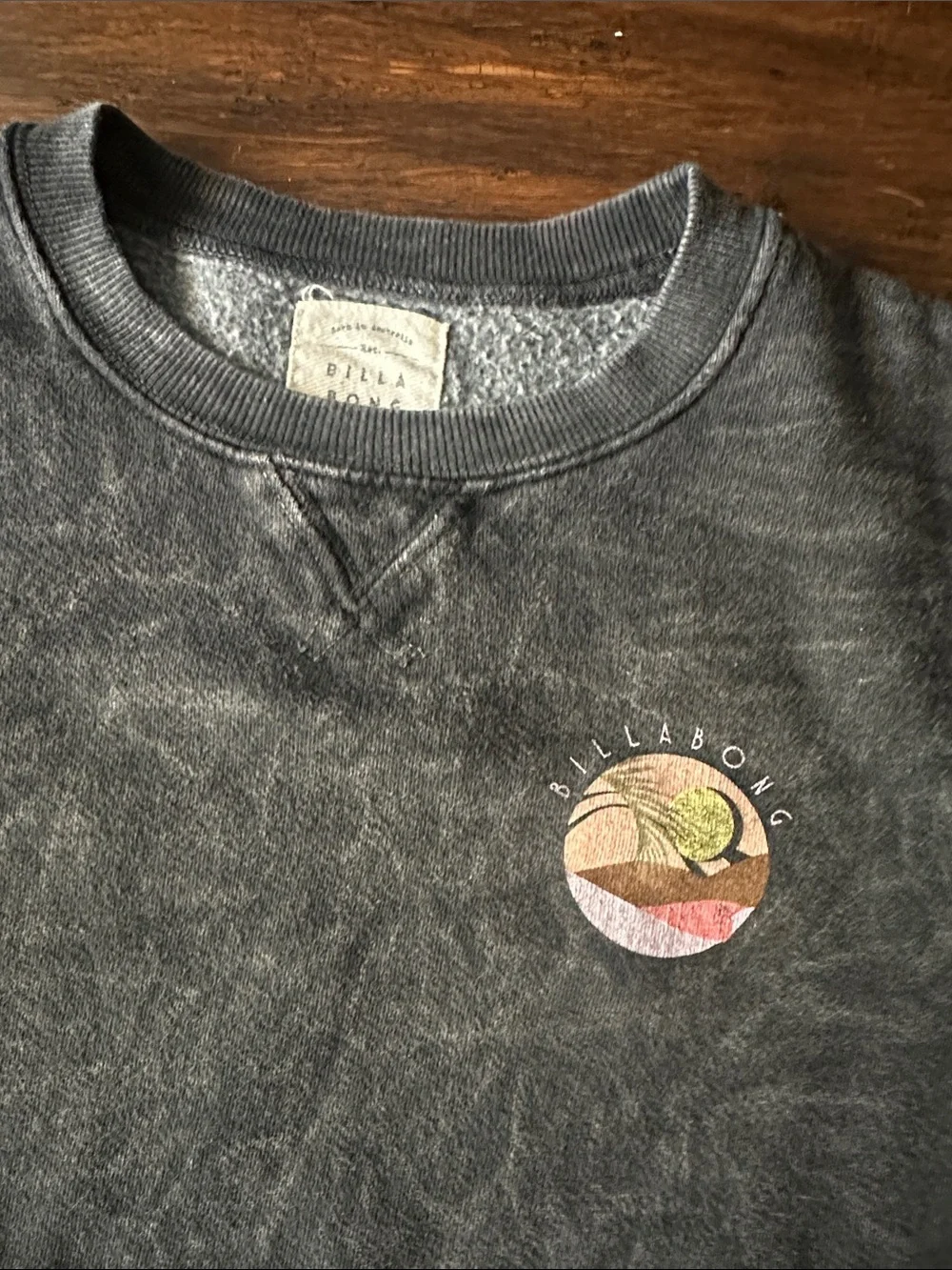 Billabong Kids Black Mineral-Wash Crewneck Sweatshirt with Retro Sun Graphic